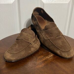 🔥🔥 ZELLI By Steven Giles Tasca Suede Penny Loafers Café - Men Sz 10M - EUC